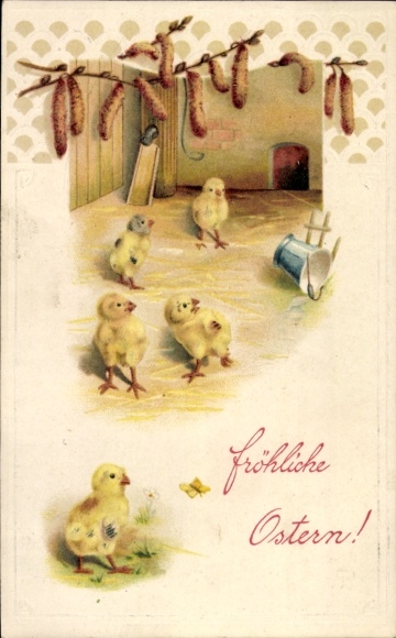Präge Litho Glückwunsch Ostern, Küken