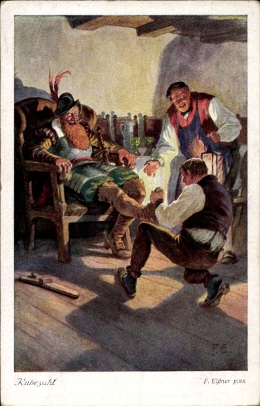 Kunstenaar Ak Elßner, F., Rübezahl als ridder in de herberg