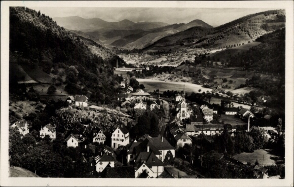 Ak Hornberg in het Zwarte Woud, panoramisch uitzicht op landschap, heuvels, gebouwen