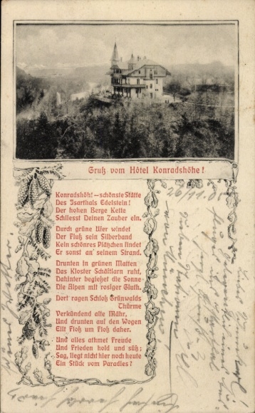 Ak Baierbrunn Opper-Beieren, Hotel Konradshöhe, gedicht