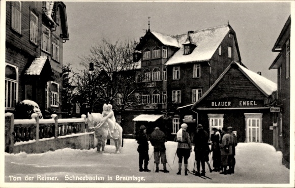 Postcard Braunlage in the Upper Harz, Tom the Rhymer, snow structures, Blue Angel, winter