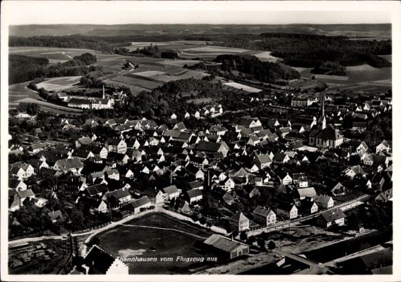 Postcard Thannhausen in Swabia, aerial photograph