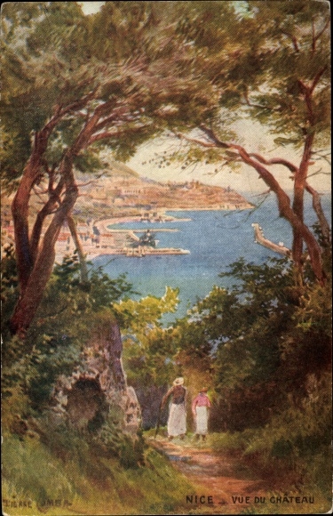 Künstler Ak Yomer, Nice Nizza Alpes Maritimes, Vue du Chateau