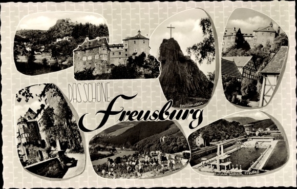 PC Freusburg Churches on the victory, youth castle, swimming pool, cross, partial view, inn Ache