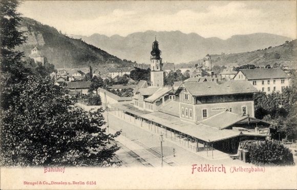 Postcard Feldkirch Vorarlberg, train station