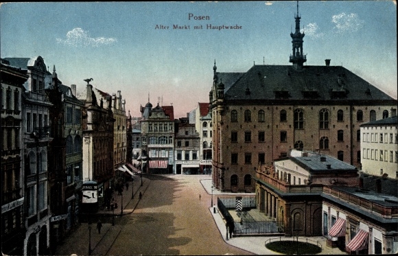 Postcard Poznań Poznań, section at the Old Market with the main guard