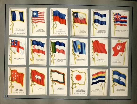 Who names the countries knows the flags? Collection picture album Massary cigarette factory, Berlin 1929