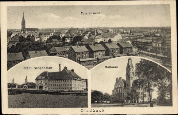 PC Gladbeck in the Ruhr area, town hall, total view, municipal bathing establishment