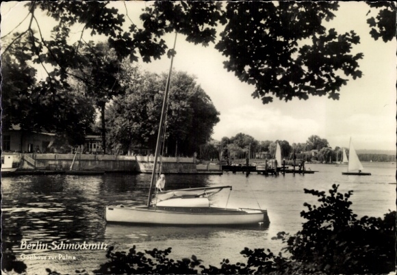 Ak Berlin Köpenick Schmöckwitz, Gasthof zur Palma, zeilboten
