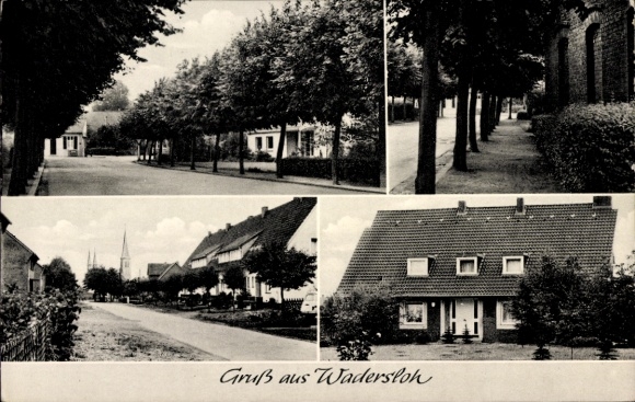 Postcard Wadersloh in Westphalia, partial views, street section