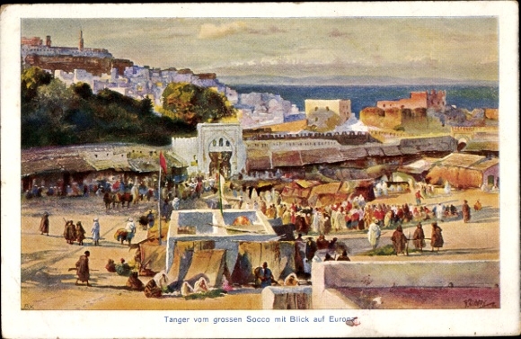 Artist PC Richter, B., Tangier Morocco, Vue du grand Socco, market place