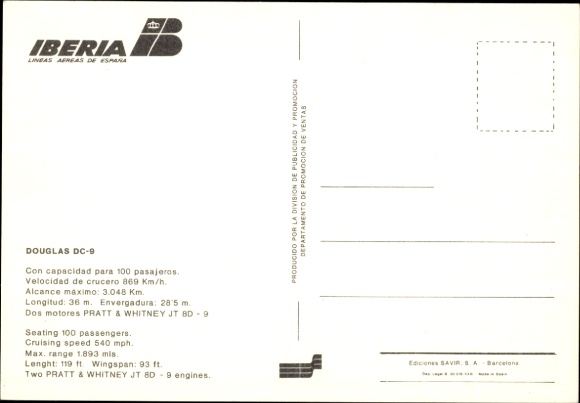 Postcard passenger aircraft, Iberia, Douglas DC-9