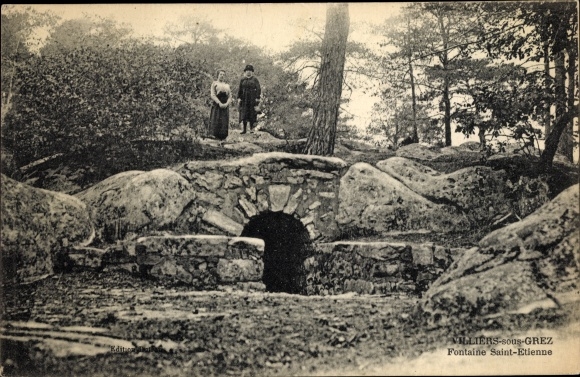 Ak Villiers sous Grez Seine-et-Marne, Fontaine Saint Etienne, koppel