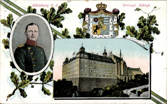 Passepartout Postcard Altenburg Thuringia, Ducal Castle, Duke Ernst II of Saxony Altenburg