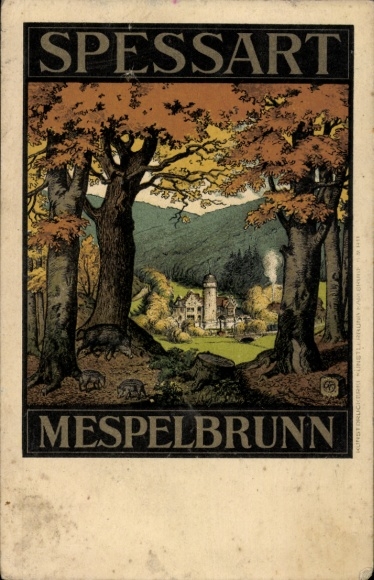 Artist Postcard Mespelbrunn in the Spessart Lower Franconia, autumn motif