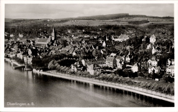 Postcard Überlingen on Lake Constance, urban view, church, river, architecture
