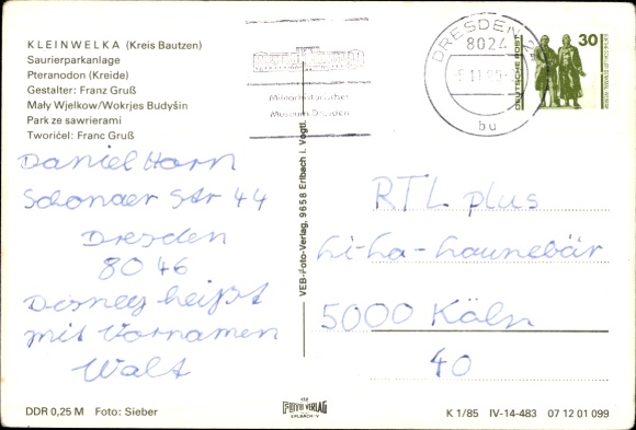Postcard Kleinwelka Bautzen in Lusatia, dinosaur park, Pteranodon, Cretaceous