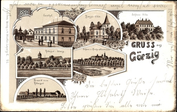 Chromo-Litho Görzig Strehla in Saxony, Castle Villa, Baegs Villa, Inn, Manor, Vorwerk