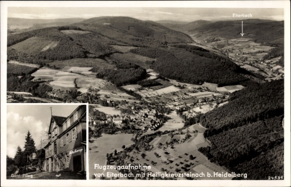 PC Eiterbach Heiligkreuzsteinach Odenwald, total view, aerial photo, Inn Goldner Pflug