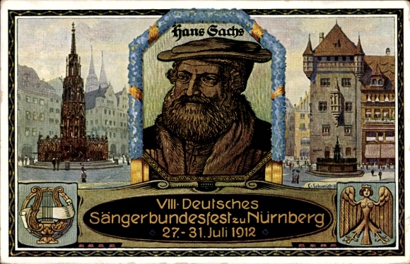 Artist Postcard Schmidt, C., Nuremberg, 8th German Singers' Festival 1912, portrait of Hans Sachs