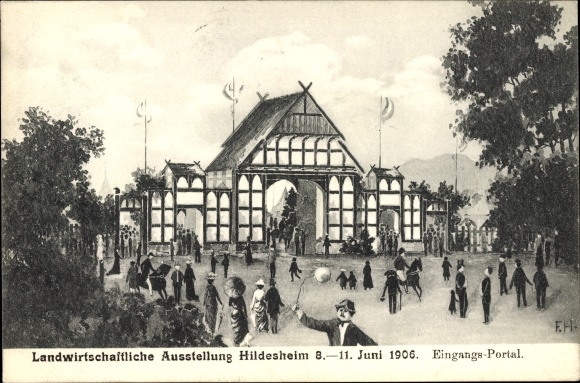 Künstler Ak Hildesheim Niedersachsen, Landwirtschaftliche Ausstellung 8.-11.06.1906, Eingang
