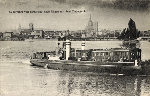 Postcard Stralsund in Vorpommern, crossing from Stralsund to Rügen, ferry