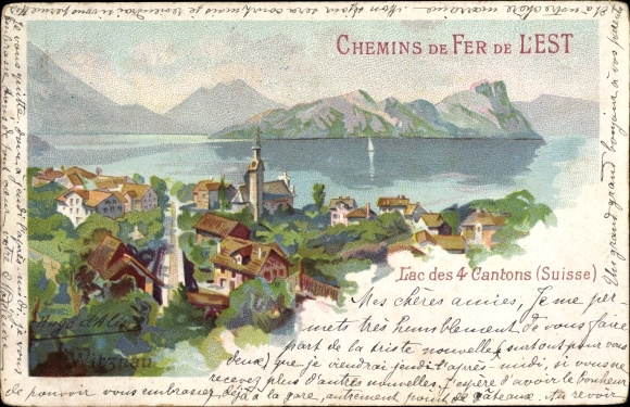 Artist Postcard Vierwaldstättersee, Lake Lucerne, Eastern Railway