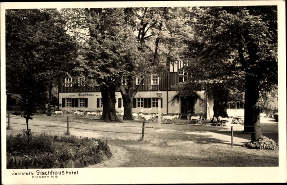 Postcard Dresden Neustadt, restaurant Fischhaus, hotel, seats
