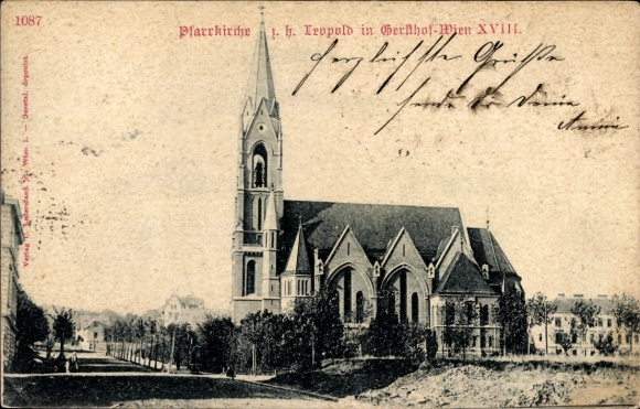 Postcard Vienna 18 Währing Gersthof, parish church of Leopold