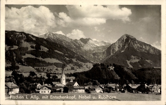 Ak Fischen im Allgäu Schwaben, Blick auf den Ort, Entschenkopf, Nebelhorn, Rubihorn