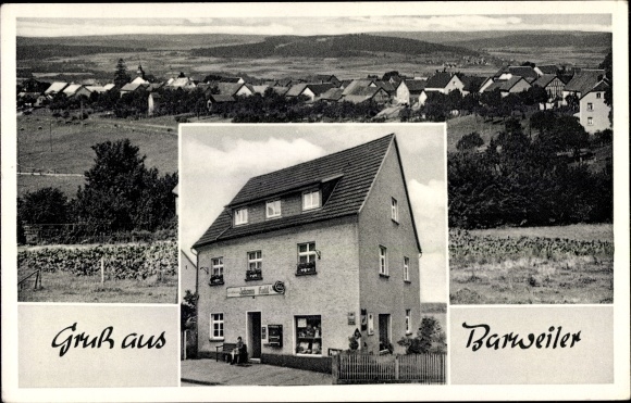 Postcard Barweiler in Rhineland-Palatinate, view of the town, general store and boarding house