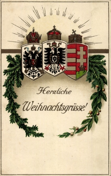 Wapenschild in reliëf Ak gefeliciteerd Kerstmis, maretak, dennentakken