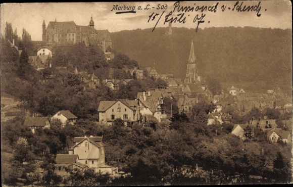 Postcard Marburg an der Lahn, Marburg a. L.-Süd, houses, church, castle