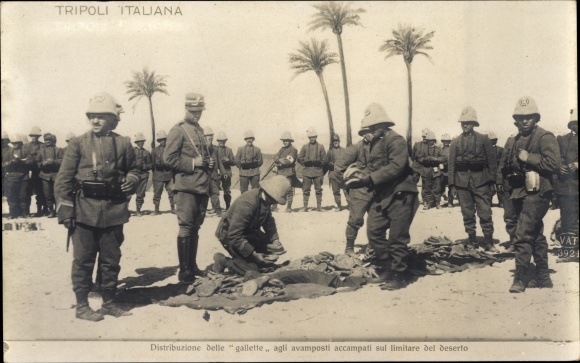 Ak Tripolis Tripoli Libyen, Tripoli Italiana, Distribuzione delle gallette agli avamposti