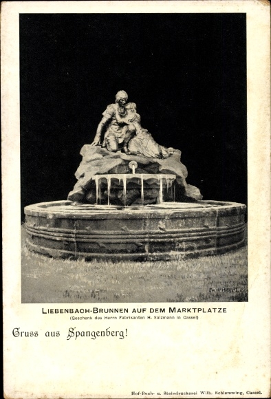 Postcard Spangenberg Hessen, Liebenbach Fountain, Market Square, H. Salzmann