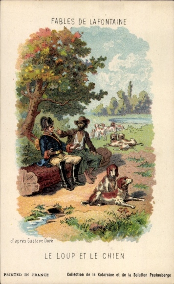 Artist Chromo-Litho Doré, Gustave, Fables of La Fontaine, Wolf and the Hound