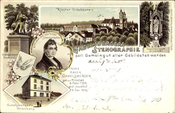 litho Ottobeuren Unterallgäu, Franz Xaver Gabelsberger, steno, graf, huis, klooster