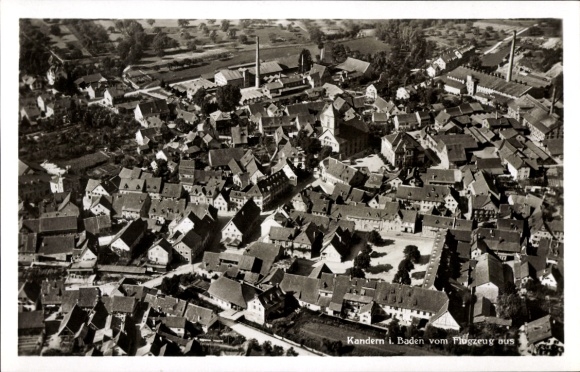 Postcard Sitzenkirch Kandern in the Black Forest Baden, aerial view of Kandern, numerous roofs, from Fl