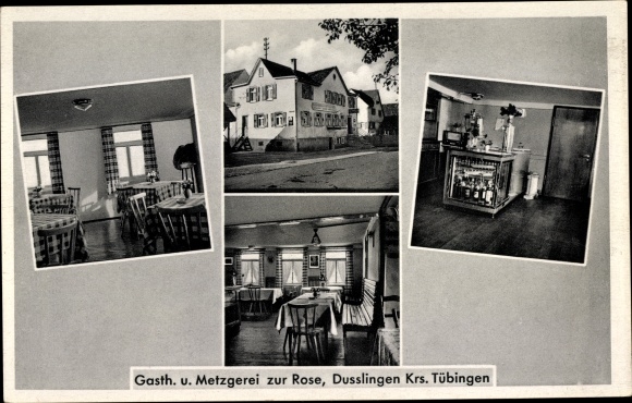 Ak Dußlingen im Steinlachtal, Gasthaus und Metzgerei zur Rose, Innenansichten