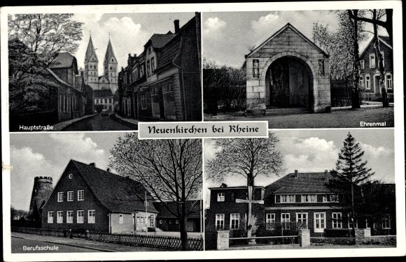 Ak Neuenkirchen Nordrhein Westfalen, Hauptstraße, Ehrenmal, Berufsschule