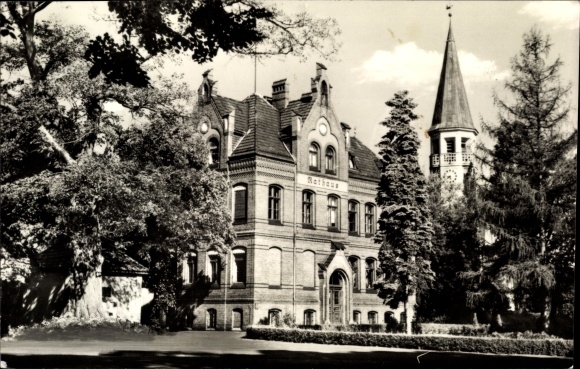 Postcard Zeuthen in der Mark, town hall and church