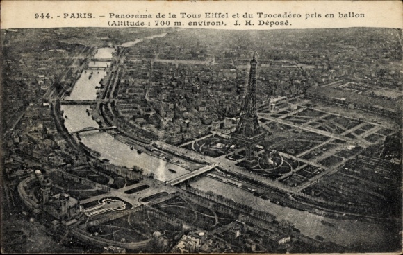 Ak Paris XVI Trocadéro, panorama van de Tour Eiffel, Trocadéro, luchtfoto, 700 m hoogte