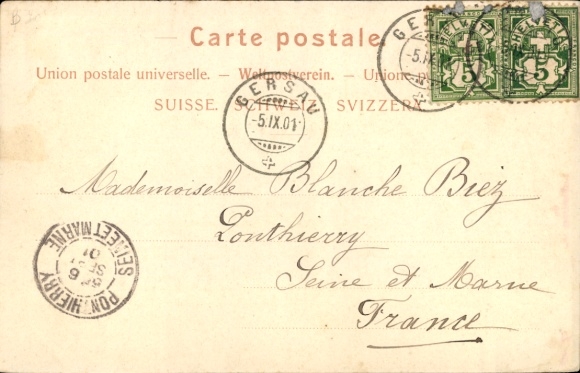 KP Gersau Kanton Schwyz, piękny krajobraz, kościół, góry, jezioro, z 1901 r.