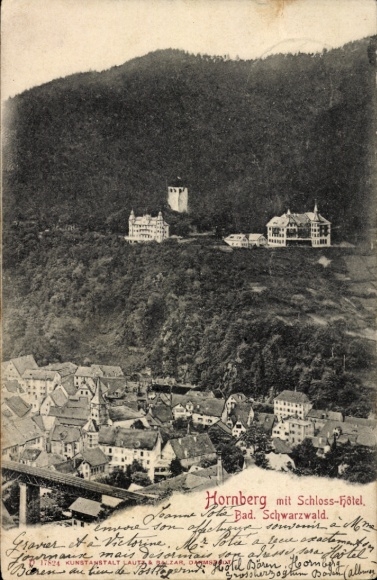 Ak Hornberg in het Zwarte Woud, Hornberg met kasteelhotel, bad. Zwarte Woud