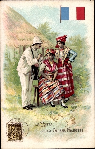 Stamp Postcard La Posta in French Guiana, Guyana, Lysoform Achille Brioschi Milan