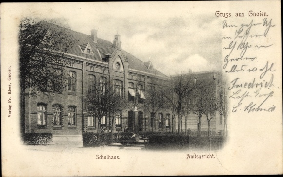 Postcard Gnoien in Mecklenburg, school building, district court