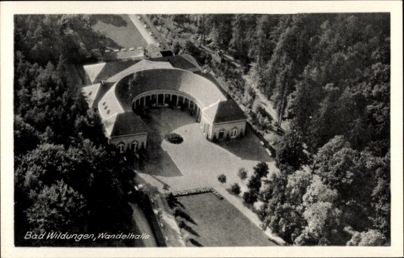 Postcard Bad Wildungen in Hesse, aerial photograph, Wandelhalle