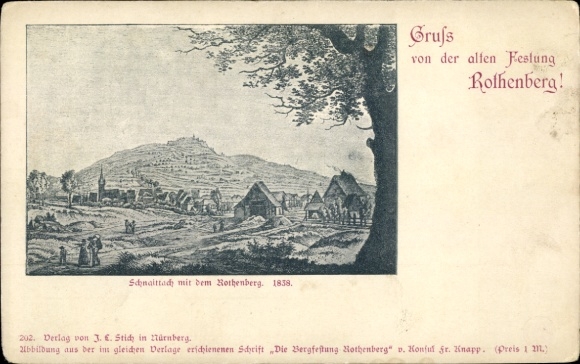 PC Rothenberg Oberzent in the Odenwald, Schnaittach with the drawing, 1838, greetings from the old...