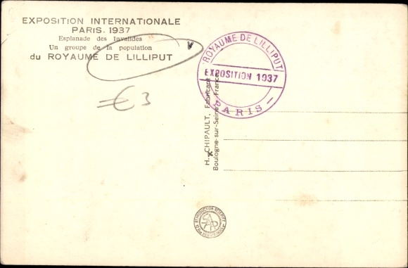 Postcard Paris, International Exhibition 1937, A group of the population of Kingdom of Lilliput