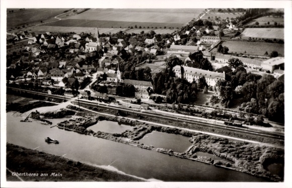 Postcard Obertheres Theres in Lower Franconia, aerial photograph